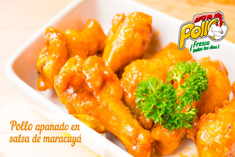 Pollo apanado en salsa de maracuyá