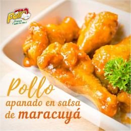 Pollo apanado en salsa de maracuyá